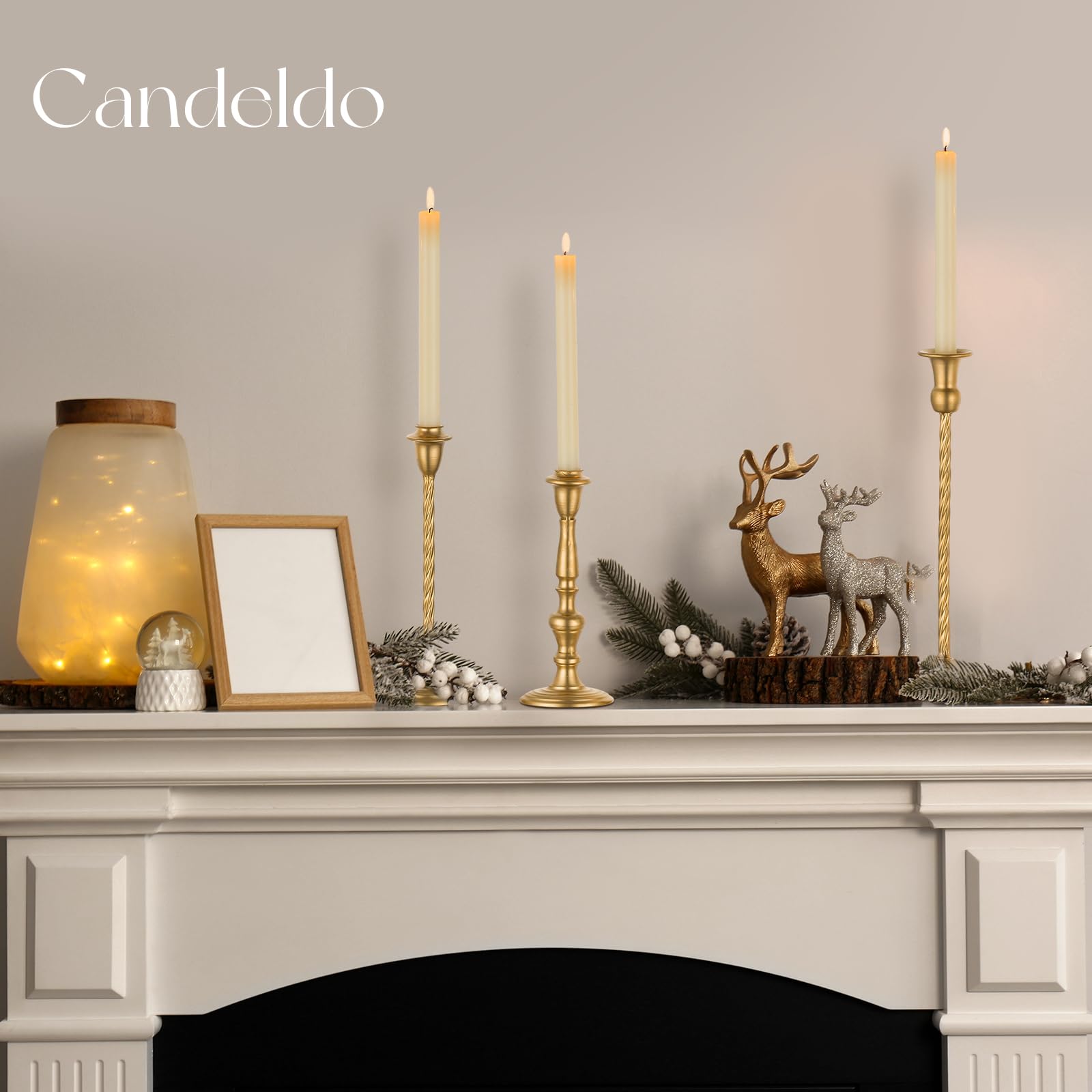 Candeldo Goldener Kerzenhalter: hohe Spitzkerzenhalter, Hochzeitsdekoration, Set mit 10 Messing-Tischen, Vintage-Kerzenständer aus Metall