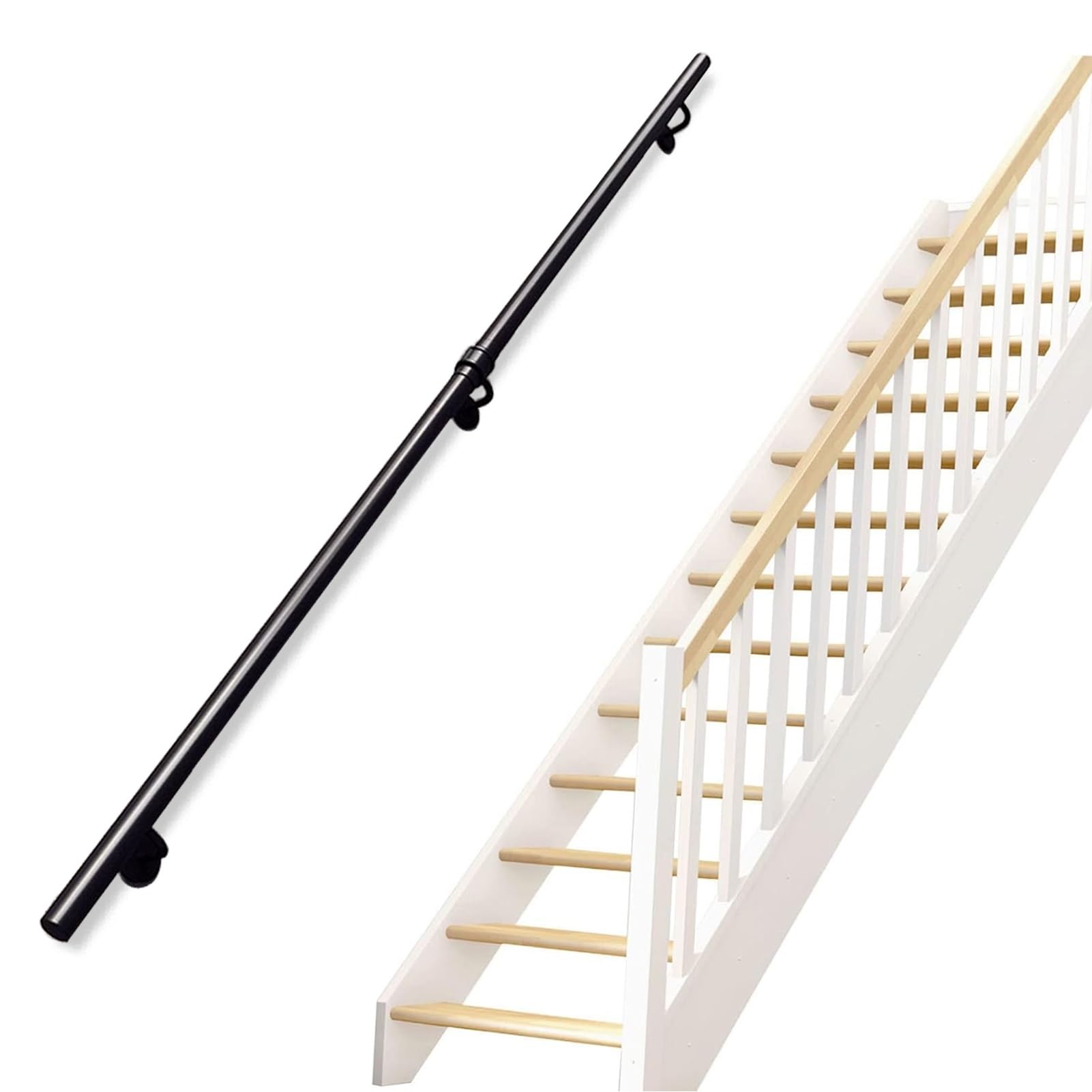 CMBSSTFC Ringhiera per Scale Personalizzabile in Metallo Nero - Ringhiera in Tubo di Ferro per gradini Interni ed Esterni, Lunghezza 30 cm-600 cm, Opzione 7 piedi/210 cm - Soluzione per balaustre per