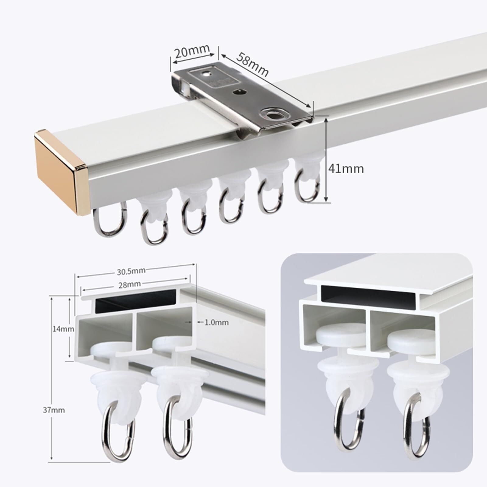 Aluminiowy karnisz zaciemniający 2,8 m – podwójny rowek system K, montowany na suficie/ścianie ścianka działowa do salonu i sypialni stylowe i ciche funkcjonalne rozwiązanie