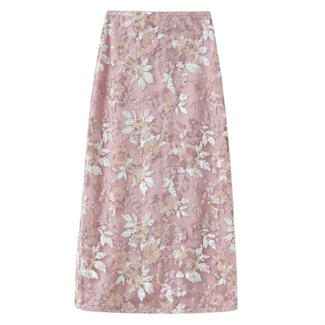Womens Spring Set Chinese Style Sequin Embroidered Jacket with High Waist Skirt