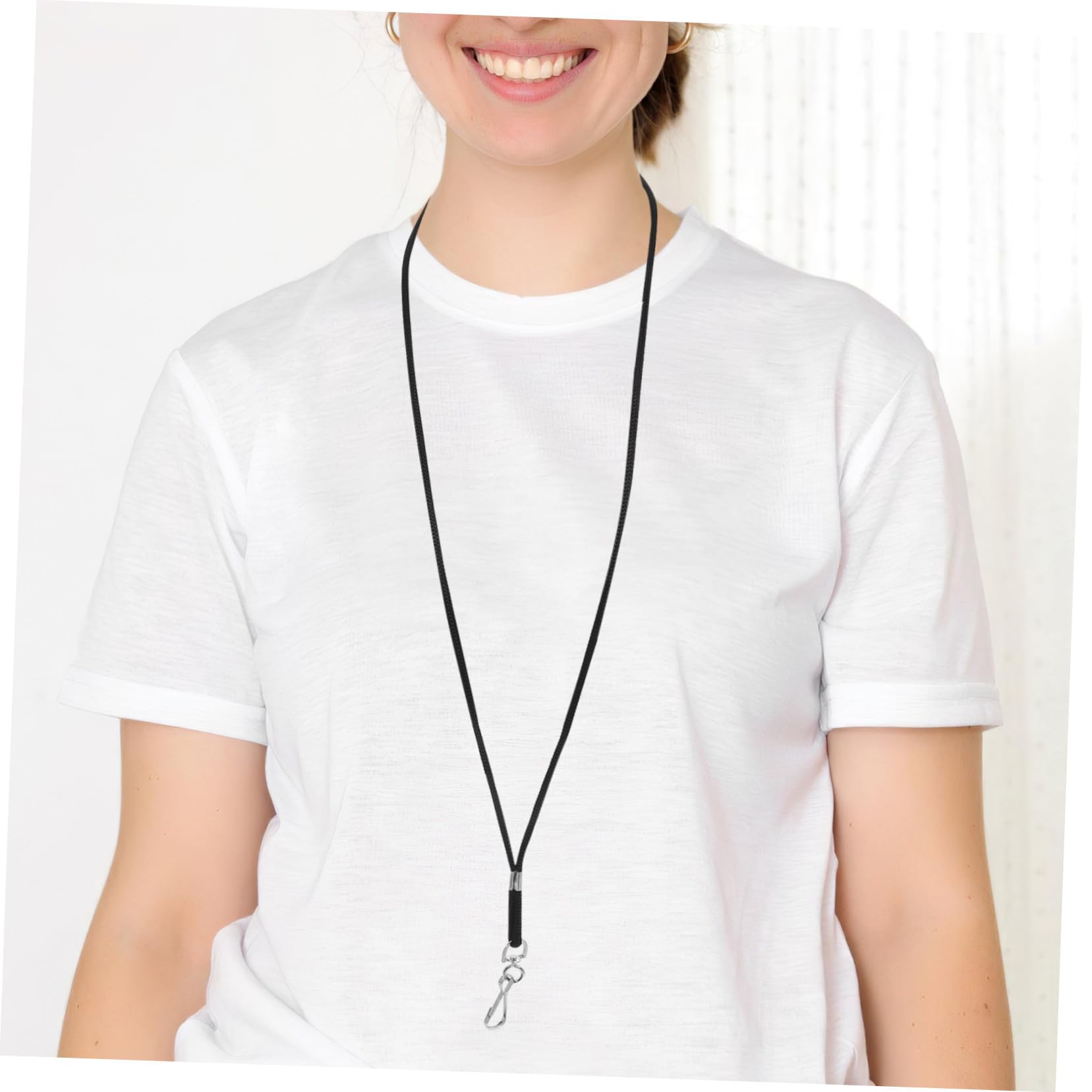 100 Pezzi Lanyard Nero con Gancio Resistente per Badge Id Cordino Collo Clip Staccabile per Scuola Ufficio Eventi e Personale