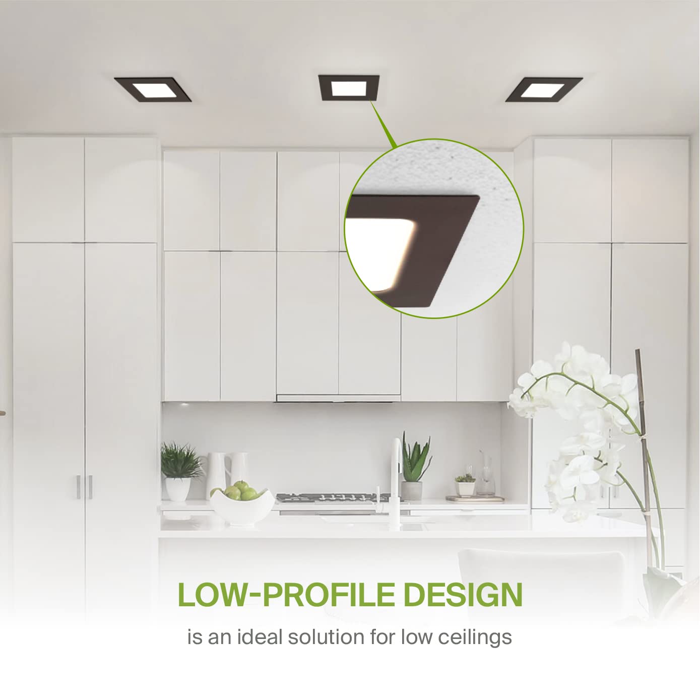 ASD - Iluminación LED Cuadrada Empotrada de 4 Pulgadas | 2700 K/3000 K/3500 K/4000 K/5000 K, 12 W 50 W Eqv | Luces de Techo Regulables Ultra Finas con Caja J, Luz