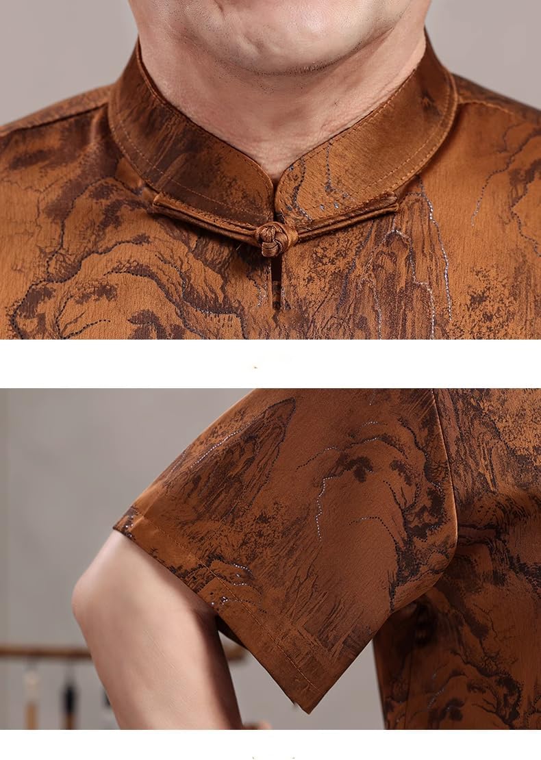 Men's Chinese Style Short Sleeve Shirt Summer Casual Tang Suit Kung Fu T-Shirt Top