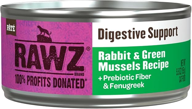 Rawz Digestive Support CAT Food 5.5 Ounce Cans, 24 Pack Rabbit/Green Mussel