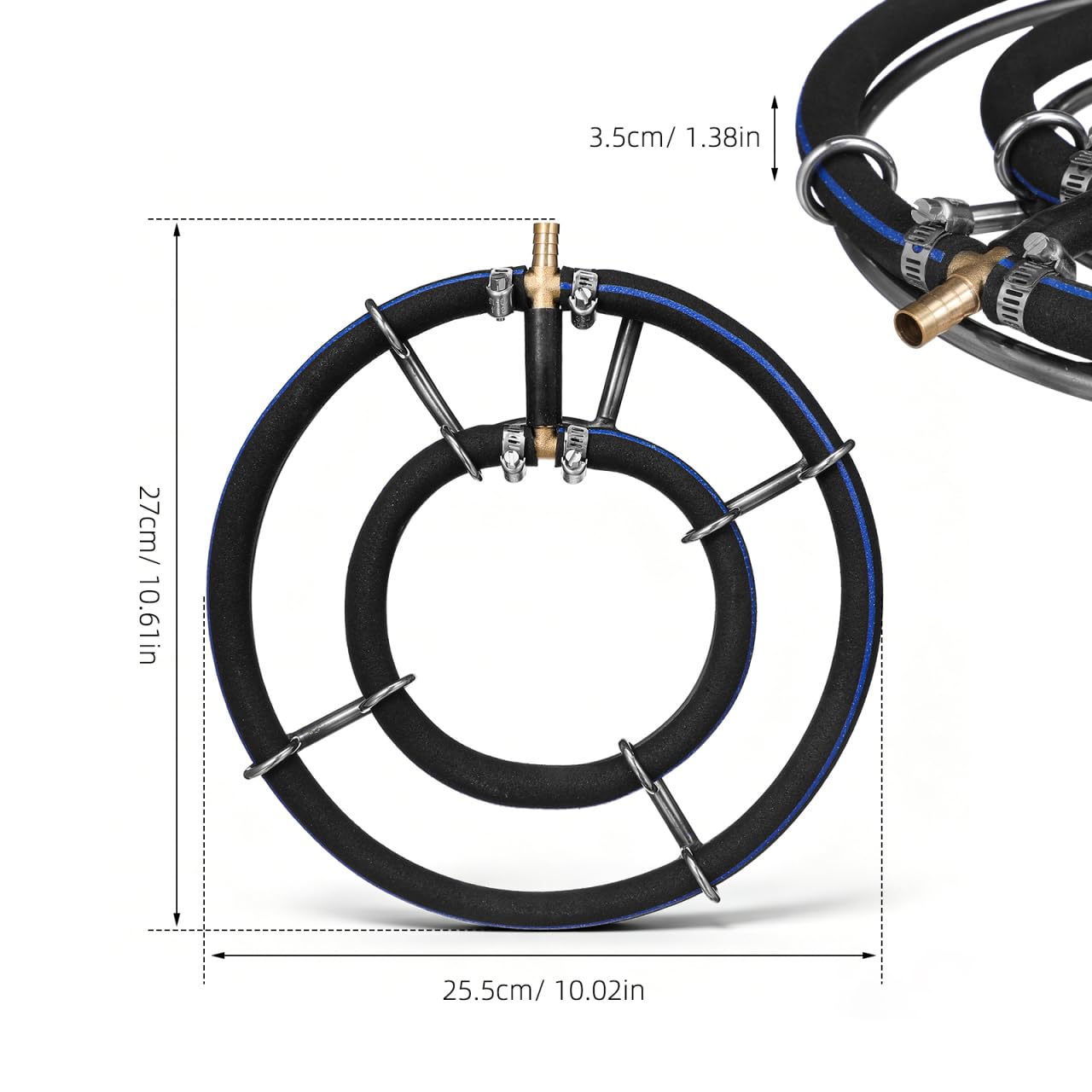 FRCOLOR Diffuseur d'oxygène pour aquarium, pierre à bulles, pompe à air, accessoires en acier inoxydable, double anneau de 25 cm, disque à bulles nano pour aération d'aquarium et d'étang