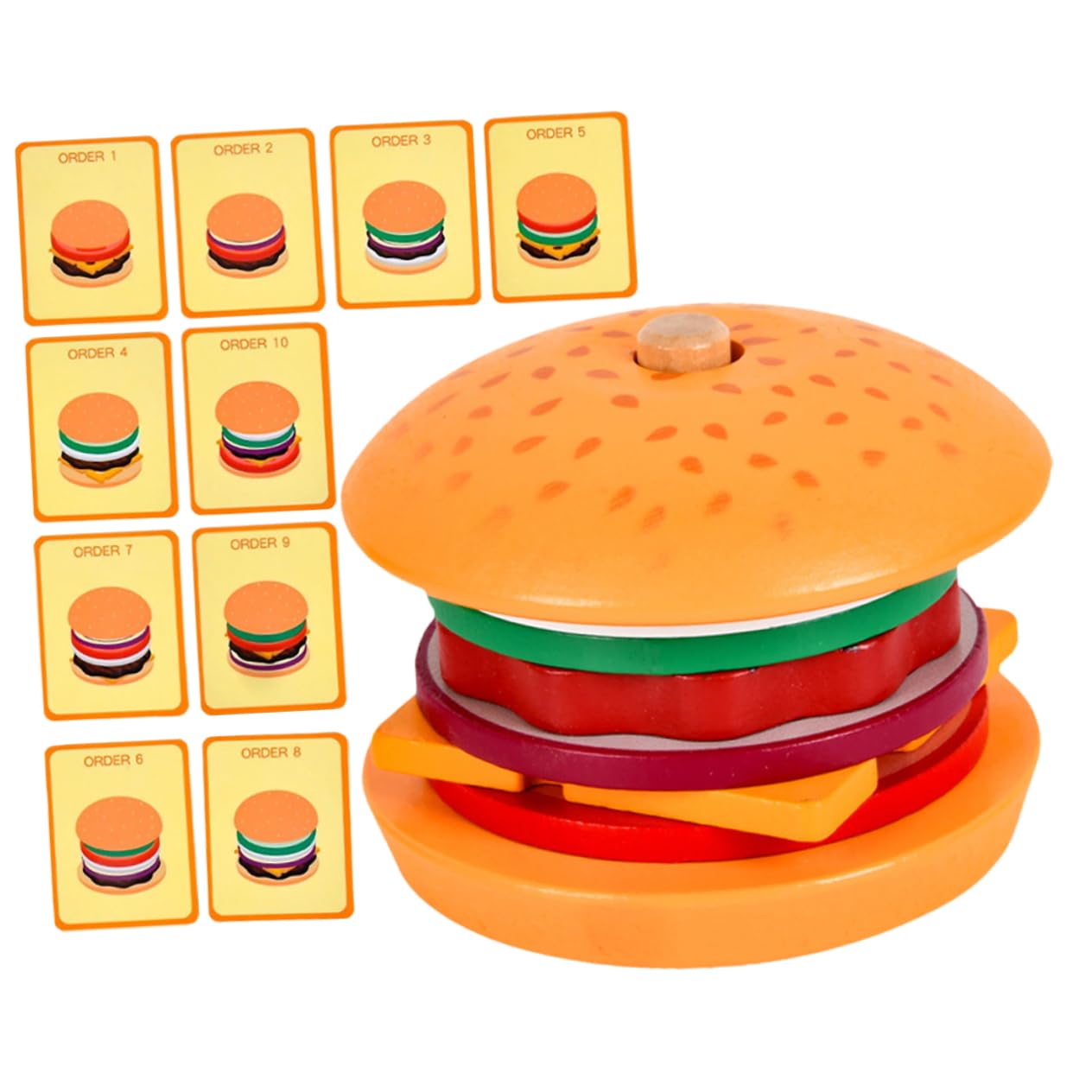 1 Set Burger Toy Color Sorting Blocks Kids Montessori Toys Funny Food Toys Fast Food Cooking Play Fine Motor Skill Toy Shape Educational Toys Party Favors Preschool Portable Wood