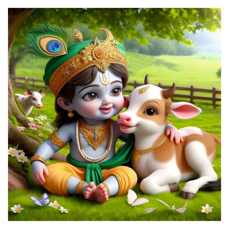 Image of British Terminal Cute little Bal Gopal Baby God Krishna| Kanha Ji | Laddu Lord Makhan Chor Painting Religious Poster for Pregnant Women for wall (matt thin vinyl,sticker,multicolor,unframed)| bj102