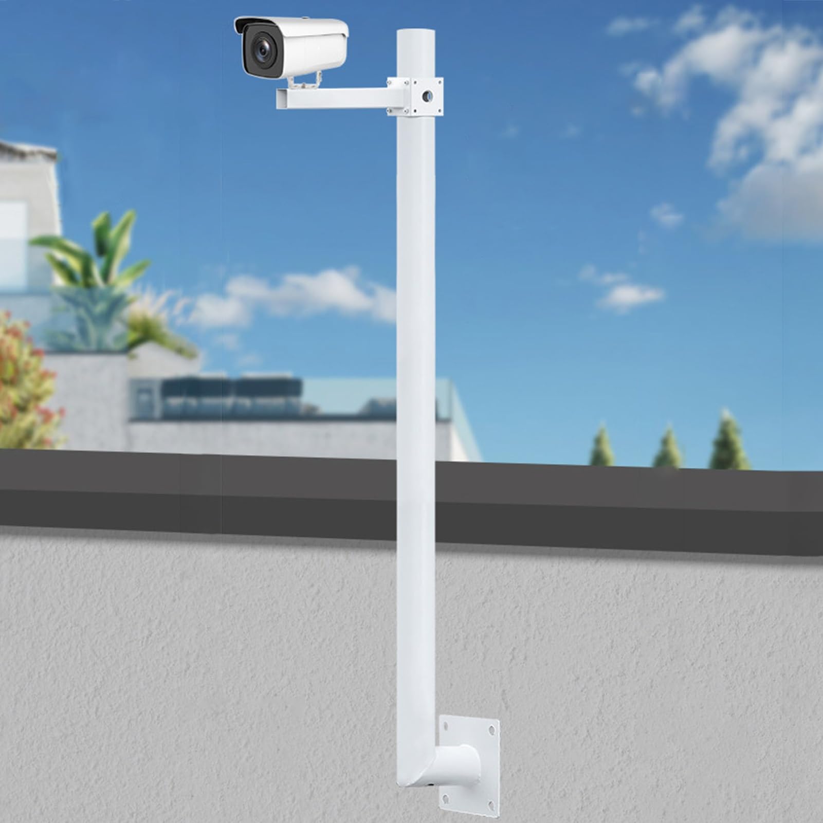 Genérico Poste para cámara de Seguridad Exterior, Columna de Acero galvanizado para cámaras, Sistema de Poste Extensor, Soporte de Montaje para Poste de cámara de Seguridad, Soporte de Pared en Forma