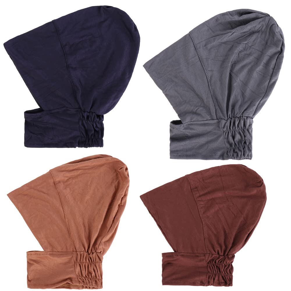 Jdyaoying Women's Navy Gray Coffee Camel 4Pcs Muslim Inner Cap Stretch Turban Bonnet Underscarf Full Cover Hijab Neck Cover Head Wear