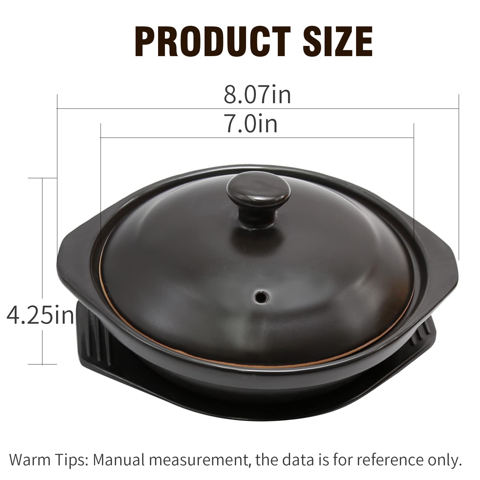 Ceramic Casserole with Lid and Tray for Ramen Noodles, Stews, Soups, Bibimbap (610ml)