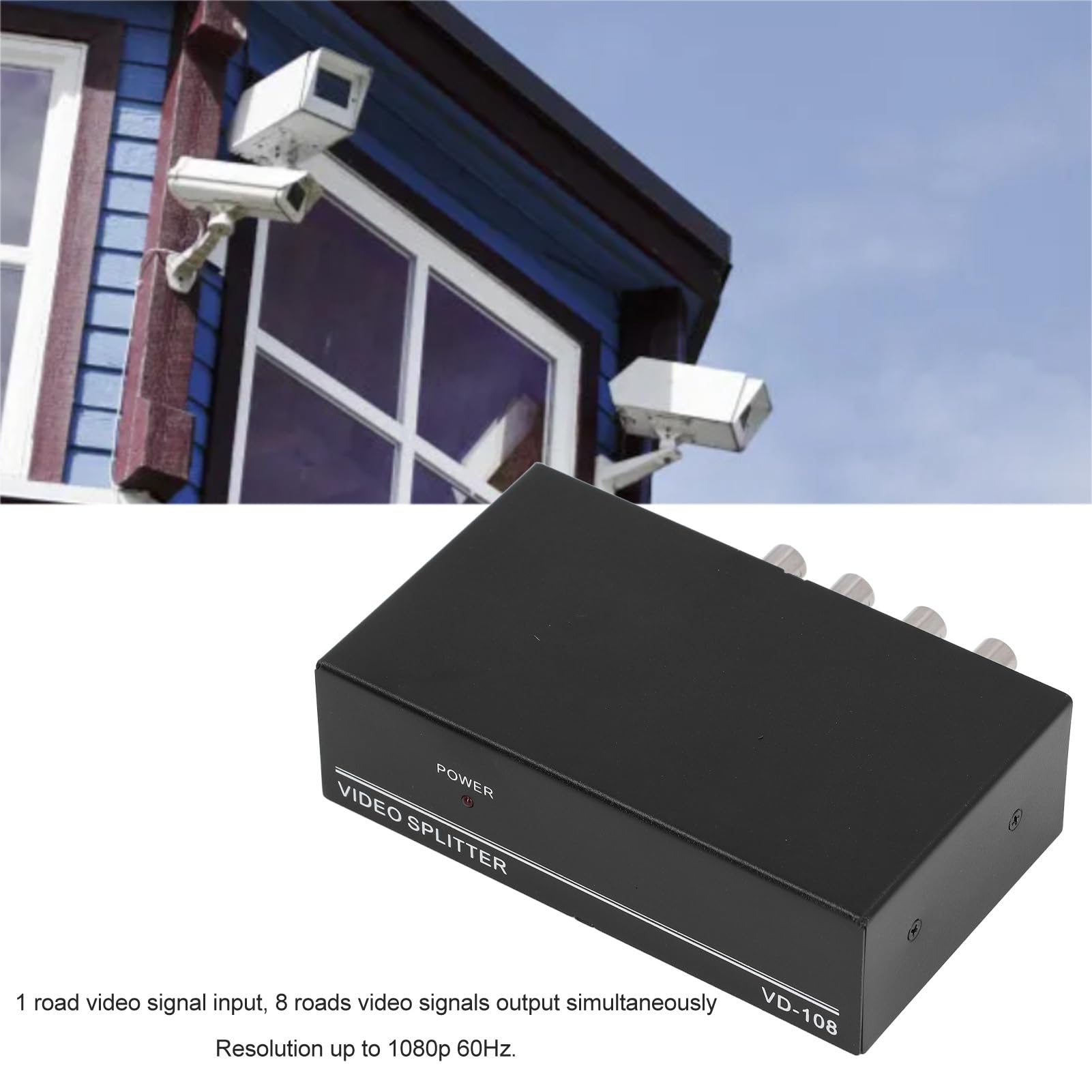 8 Port 1 in 8 Out BNC Video Splitter Box, 1080P Koaxialverteiler Verstärker, Audio Extractor für Videoüberwachungssystem CCTV Sicherheitskamera (EU-Stecker)