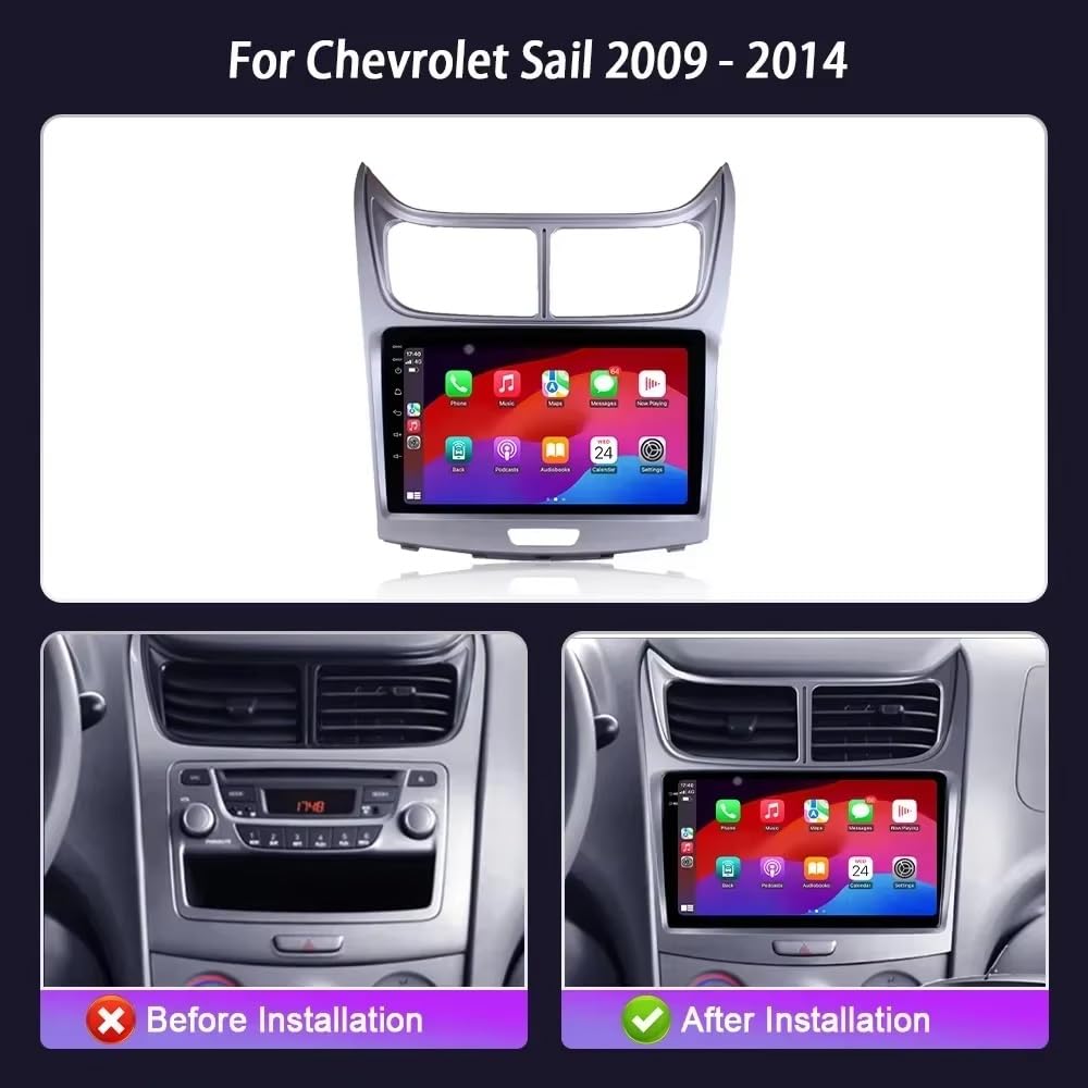 Radio samochodowe Android 15 2 DIN z 9-calowym ekranem dotykowym do Chevroleta Sail 2009-2013 z kamerą cofania/Carplay/BT/FM/GPS/USB/4G WIFI/sterowaniem z kierownicy/audio samochodowe (EP50