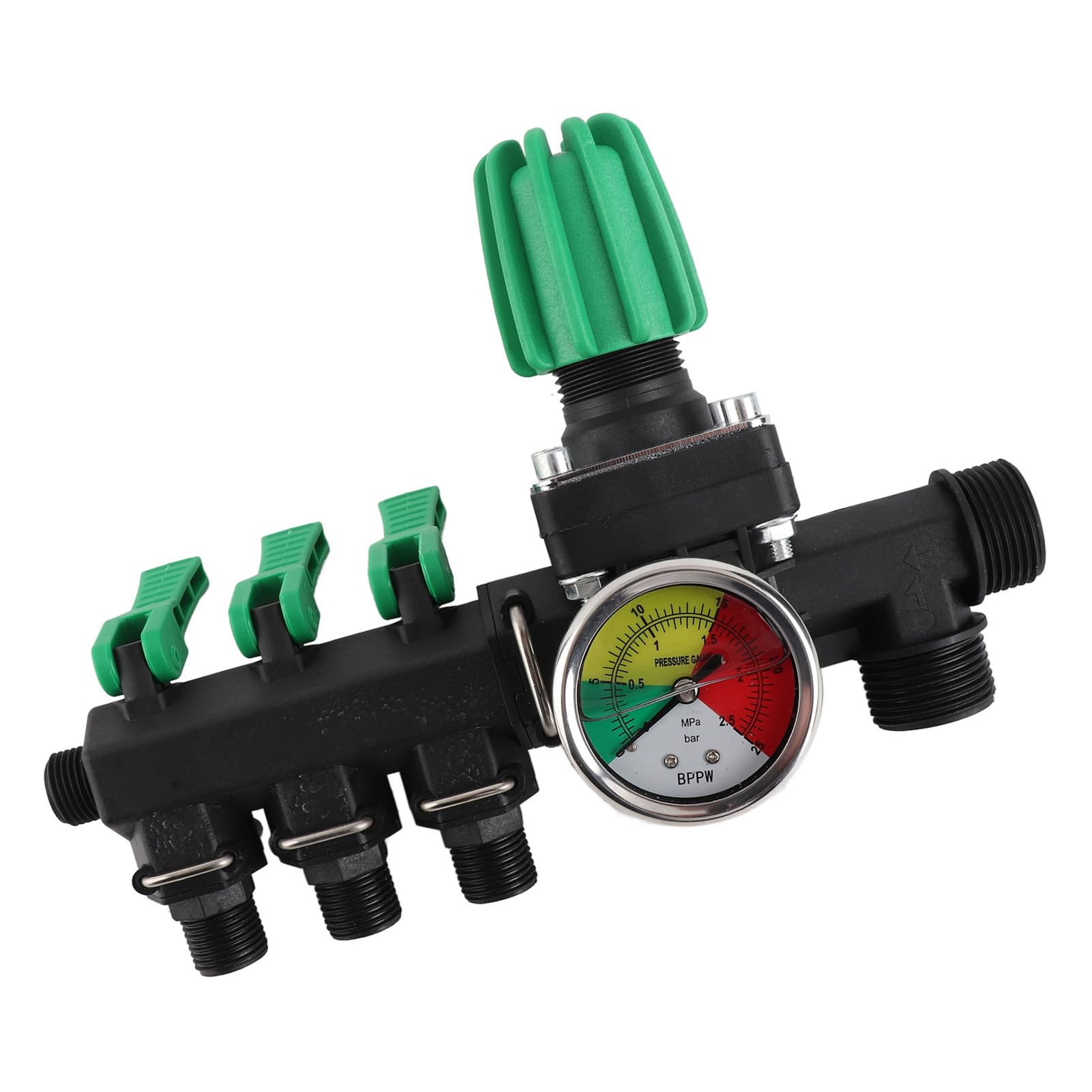 Aramox 3-Wasserverteiler, ABS-Sprühsteuerventil mit Manometer, 3 Schlauchanschlüsse, Einfache Installation für Bauernhof, Garten, Landwirtschaft, Tierhaltung, Aquakultur