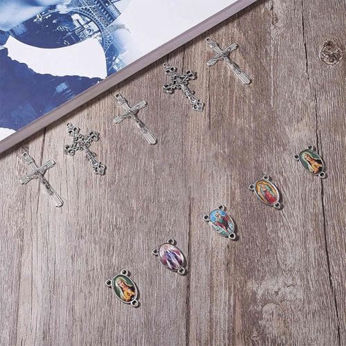 Miniatura 6 de Sunnyclue 40pcs Medalla Milagrosa De Cruz Y Centro Con Colgantes De Cruz De Crucifijo De Aleación Y Eslabones De Araña Ovalada Para Hacer Collar De Cuentas