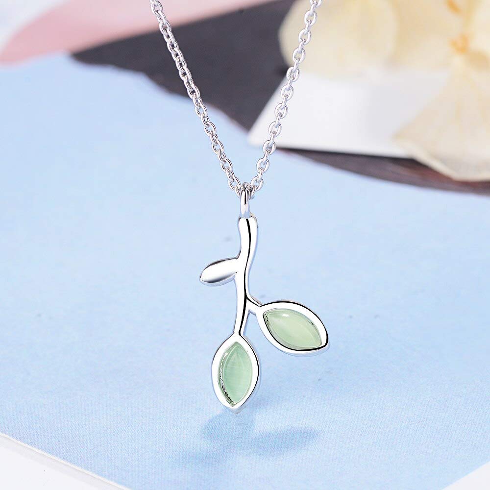 Collane con ciondolo da donna in smalto verde con foglie di albero verde sterling 925 per gioielli