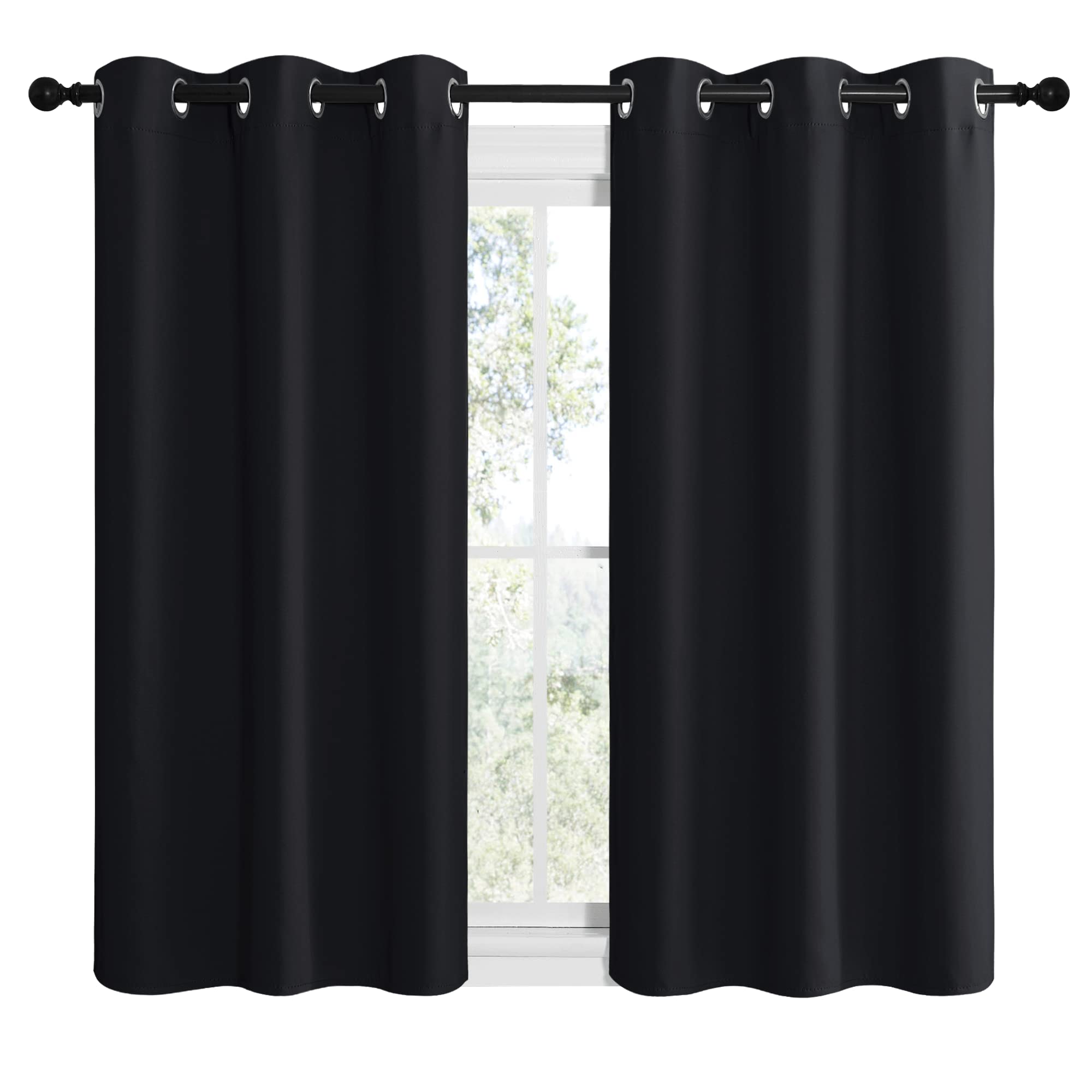 NICETOWN Blackout Draperies Window Curtain Panels, Autumn/Winter Thermal Insulated Solid Grommet Blackout Curtains/Drapes for Cafe (Set of 2, 42 inches by 48 inches, Black)