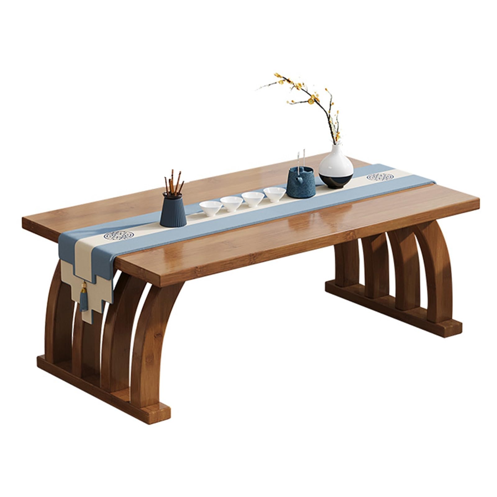 Japoński Niski Stolik Bambusowy, Stolik do Herbaty Tatami z Zakrzywionymi Nogami, Wyjątkowy Mebel do Salonu, do Medytacji, Na Laptopa, do Okna Wykuszowego(70cm/28in)