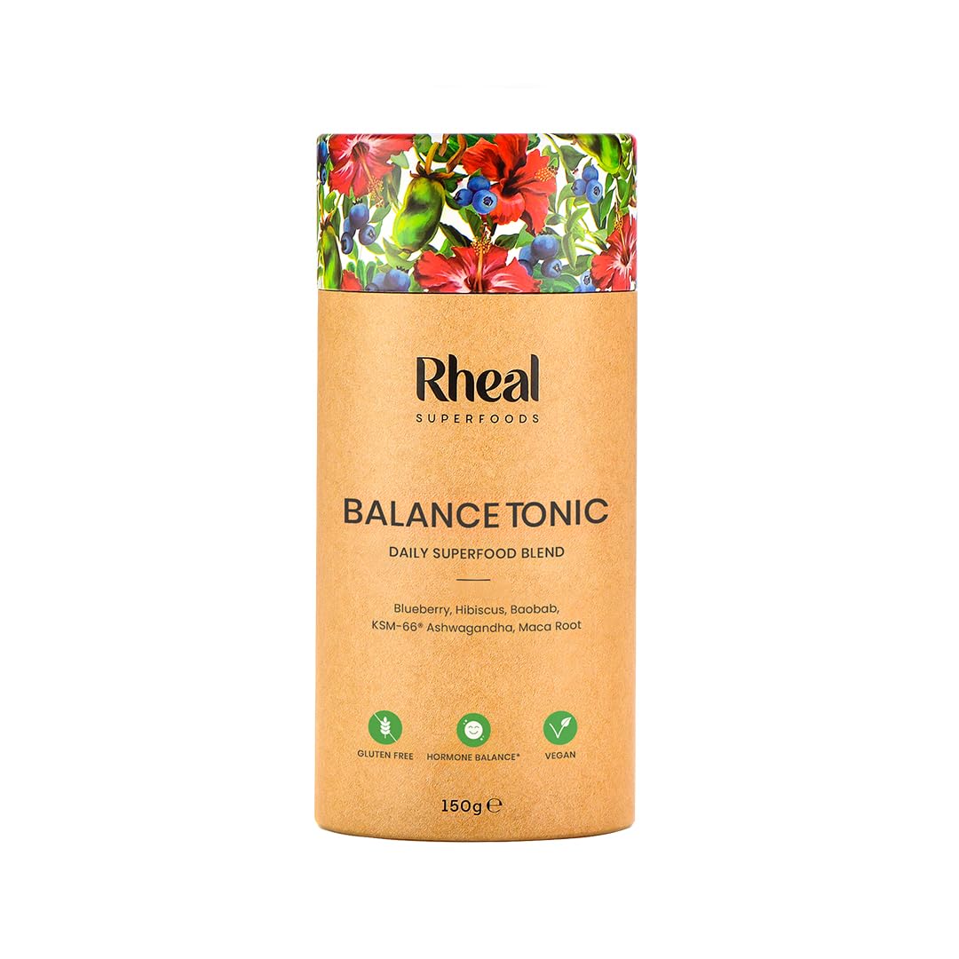 Rheal Balance Tonic, 150g (30 Servings), Women’s Health & Cycle Support Powder with 500mg KSM-66® Ashwagandha, Adaptogenic Superfood Blend for Stress Relief & Hormonal Balance