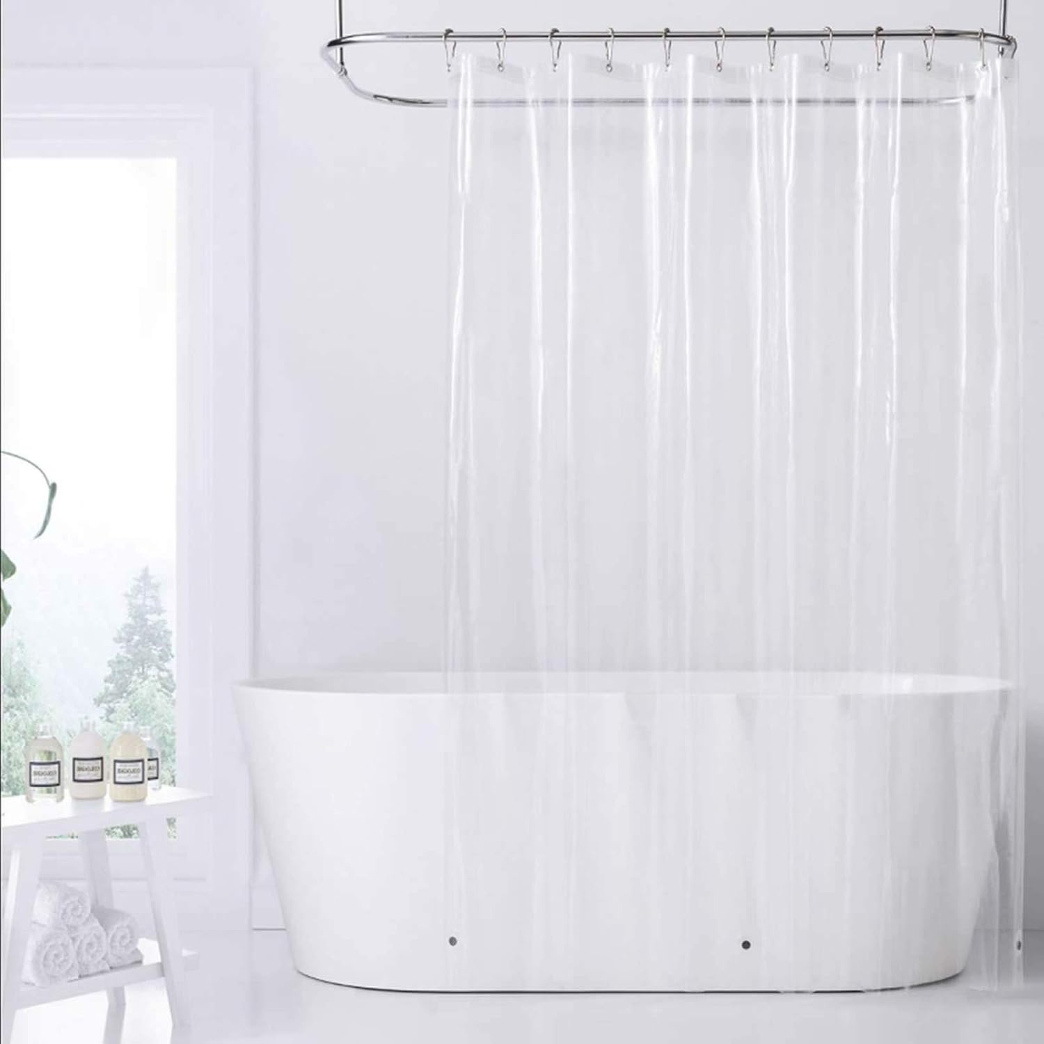 TOPSKY Shower Curtain Liner PEVA 3G with 12 Hooks 3 Magnets, Waterproof Plastic Curtain Liner with 12 Rust Proof Grommets Holes Plastic Shower Liner for Bathroom - 72x72 Inches (Clear)