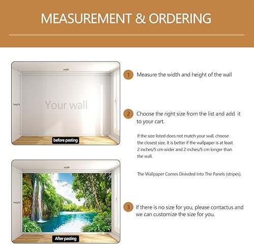 Miniatura 5 de TUNDJ - Hermoso papel tapiz de cascada de lago, paisaje natural verde, mural de pared para sala de estar y dormitorio (no despegar ni pegar)