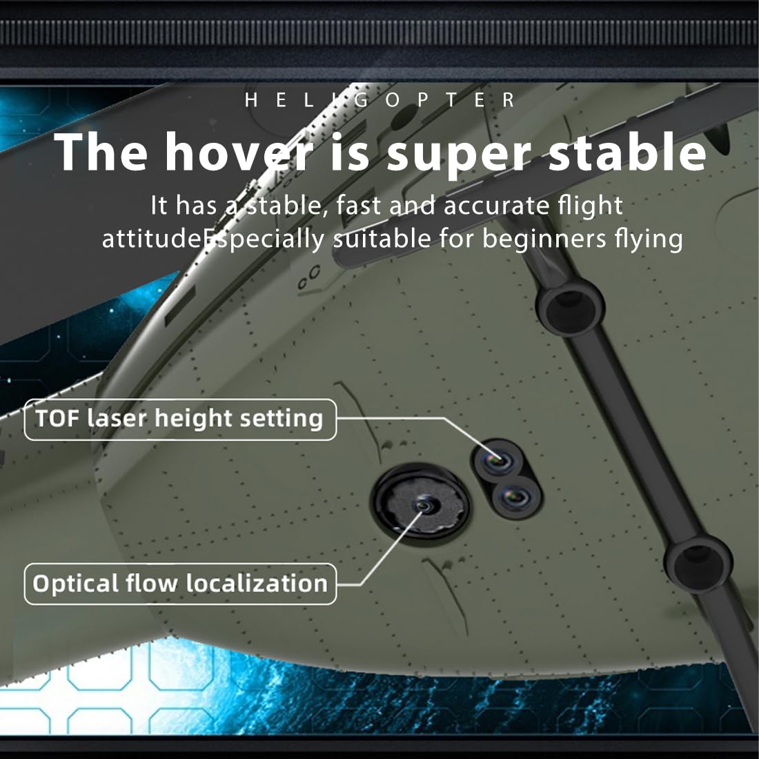 RC ERA C032 RC Elicottero, motore brushless a 6 canali, flybarless con flusso ottico e posizione TOF, ricarica Type-C, flash inverted 3D, stabilizzazione 6G (verde mimetico/2 batterie)