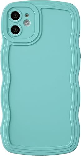 Caseative Funda para iPhone 11, funda suave de color sólido con marco de onda rizada (azul)