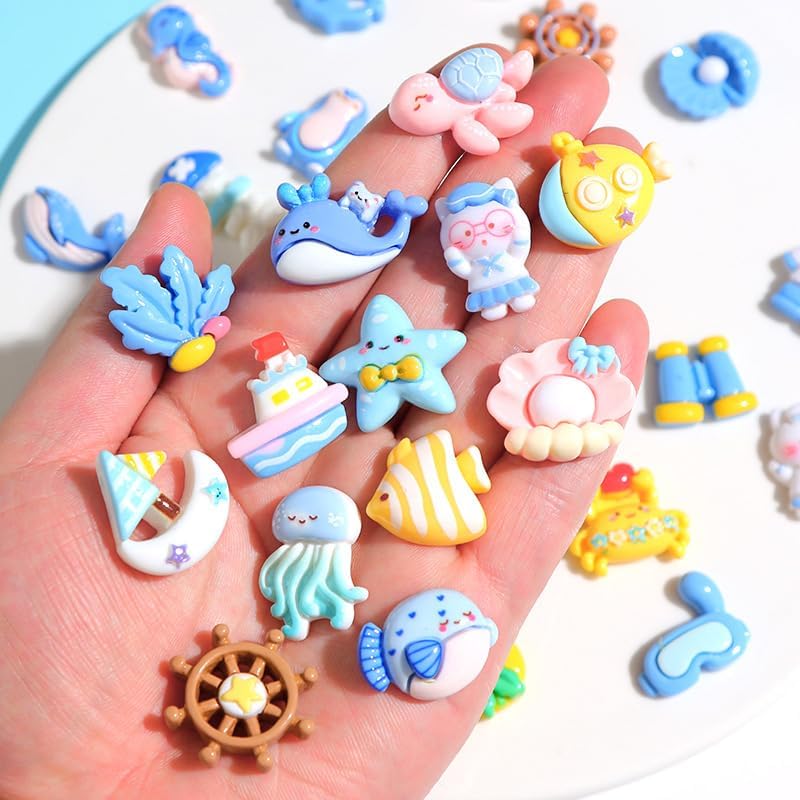 11pcs Summer Beach Resin Charms – Sea-Themed Flatback Ocean Cabochons with Whales,Seashells,Starfish,Sailboats, Palm Trees for DIY Jewelry Making,Scrapbooking,Craft Projects, and Phone Case Decoration - Image 4