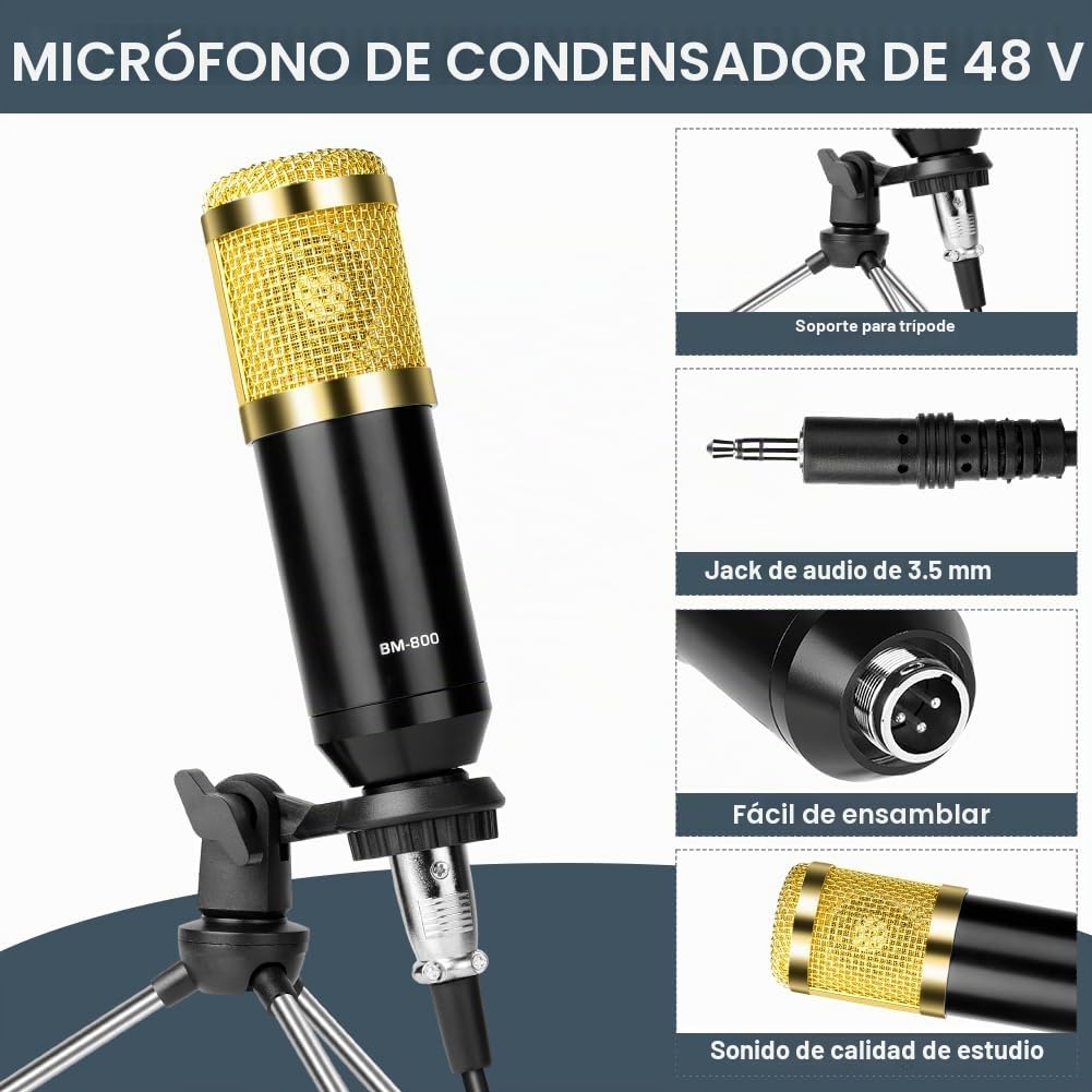 OFFCUP Paquete de Equipo de Podcast, Interfaz de Audio y Micrófono de Condensador con Trípode, Mezclador de DJ y Tarjeta de Sonido en Vivo para Podcast Transmisión Voz PC Smartphone