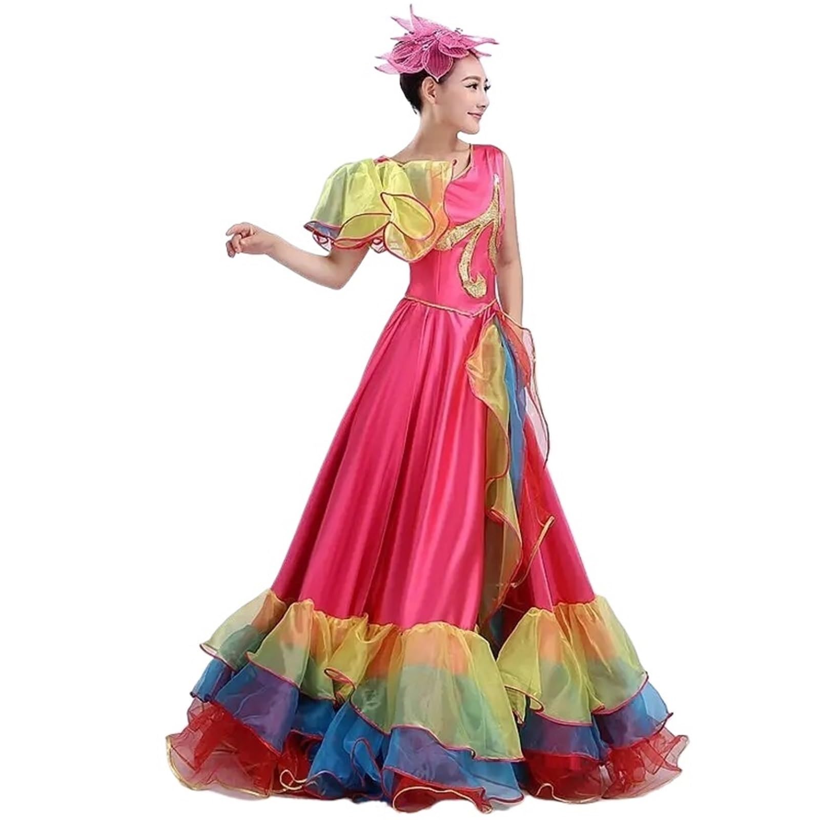 Falda Flamenca Mujer Vestido de baile flamenco for apertura, vestido deslumbrante for adultos, ambiente moderno, actuación