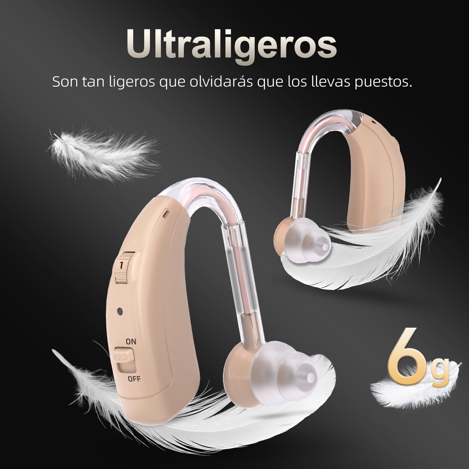 Reducción de ruido digital volumen ajustable. Dispositivo de sonido recargable para personas mayores, con Diseño retroauricular cómodo y ligero con puerto de carga tipo C.