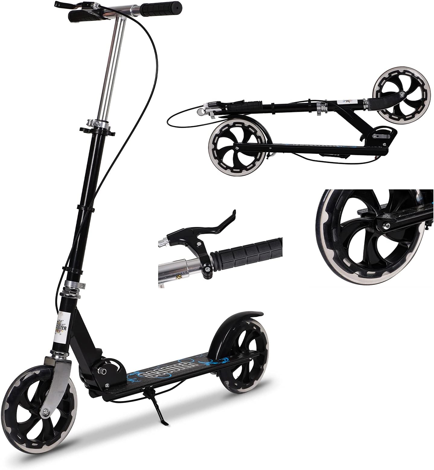 Kick Scooter for Kids, Foldable Teens Scooter Adjustable Handlebar Push Scooters with Kickstand, Dual Brake System 200mm Wheels ABEC-7 Bearings for Boys Girls Teens Ages 6 7 8 9 10 11 12+ Gift