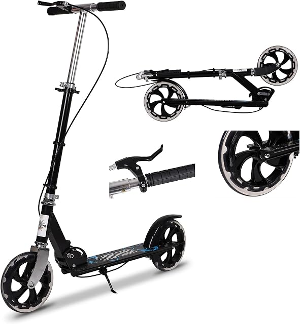 Kick Scooter for Adults, Foldable Adult Scooter Adjustable Handlebar Push Scooter with Kickstand, Dual Brake System 200mm Wheels ABEC-7 Bearings for Boys Girls Adults Teens Ages 8 9 10 11 12+ Gift