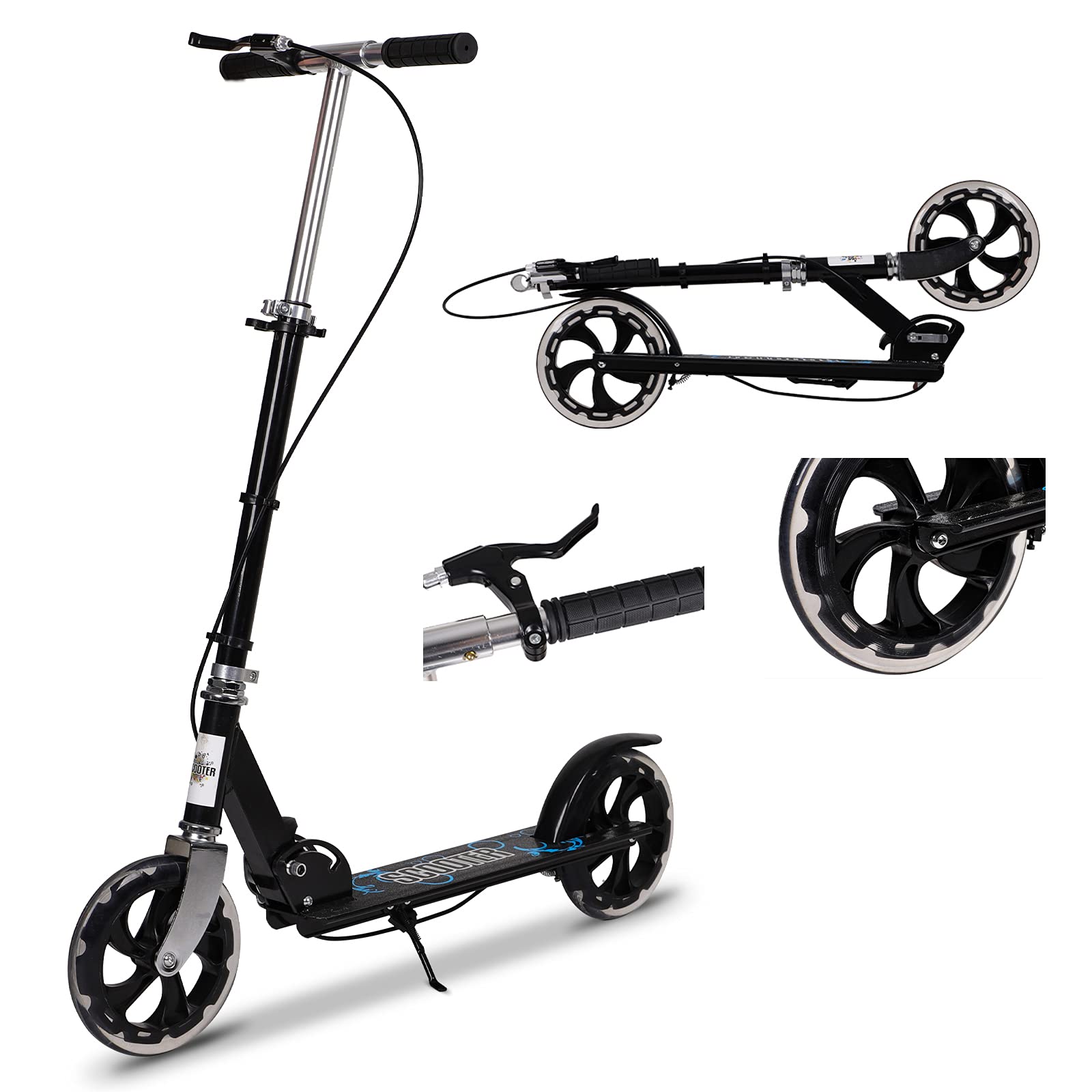 Kick Scooter for Kids, Foldable Teens Scooter Adjustable Handlebar Push Scooters with Kickstand, Dual Brake System 200mm Wheels ABEC-7 Bearings for Boys Girls Teens Ages 6 7 8 9 10 11 12+ Gift