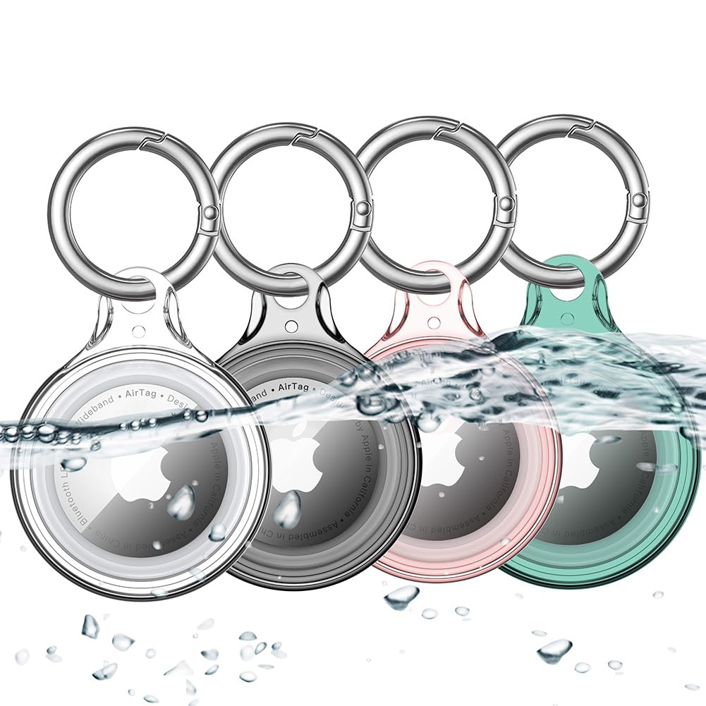COOLQO for Apple AirTag Holder Keychain 4 Pack, Waterproof Hard PC Case