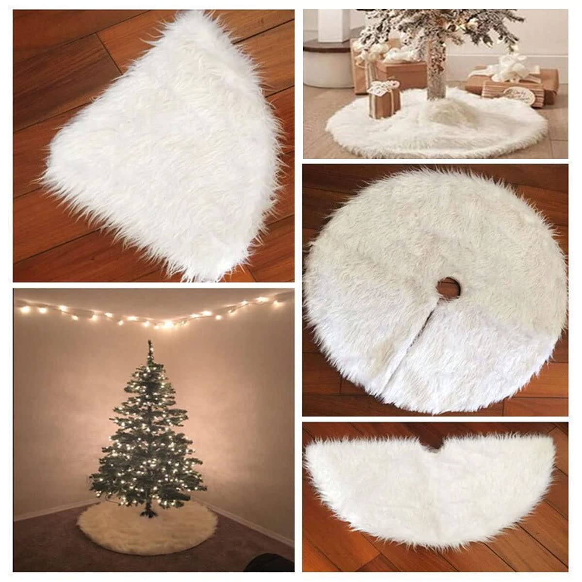 Christmas Tree Skirt, Traditional Christmas Tree Decorations White, Xmas Decoration for Xmas Party Home Decorations diameter 90 cm - Image 3