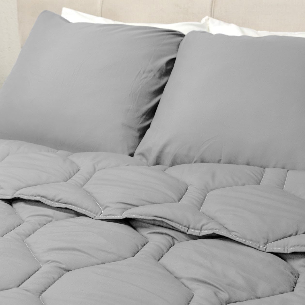 HappyBed All year dekbed enkel 140x200 - Eenpersoonsdekbed - Wasbaar dekbed zonder overtrek - Bedrukt dekbed zonder hoes - Hoesloos Dekbed met Print - Microvezel - Grijs
