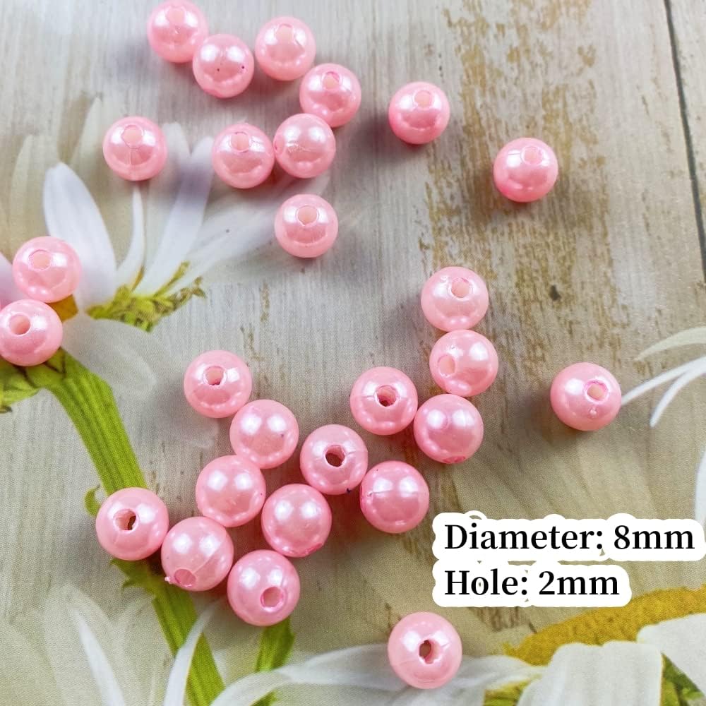 300pcs Pearl Beads for Crafts 8mm Resin Pearl for Jewelry Making Round Loose Pearls Beads with Hole for Necklaces Bracelets Earrings Making Jewelry Decoration (Pink) - Image 2