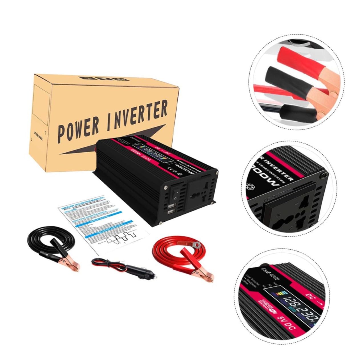 TOYANDONA Convertitore Auto con Display Lcd Digitale Porte USB per Ricarica Rapida Alimentatore per Laptop e Tablet Kit Adattatore per Campeggio e Viaggi