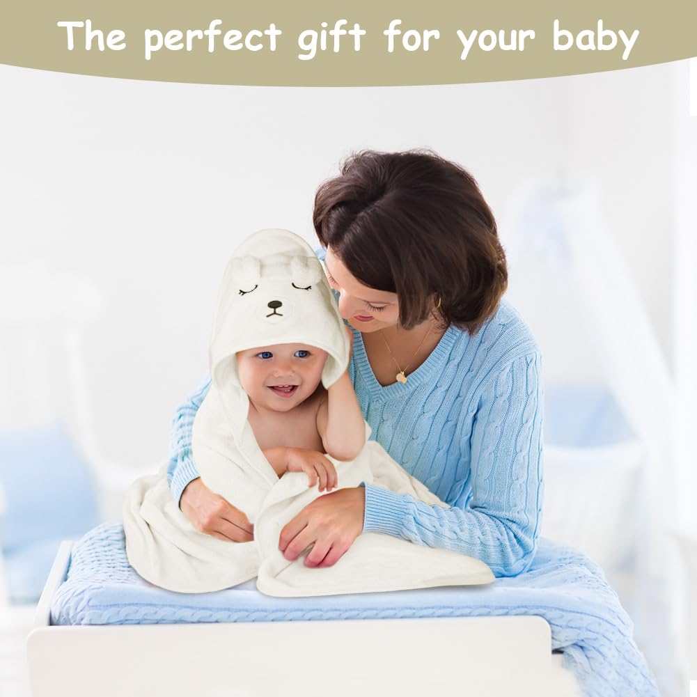 Aolso Accappatoio Neonato, 80x80cm Asciugamani Con Cappuccio Per Bambini, Accappatoio Neonato con Cappuccio Extra Morbido e Super Assorbente per Neonati e Bambini 0-3 Anni-Orso
