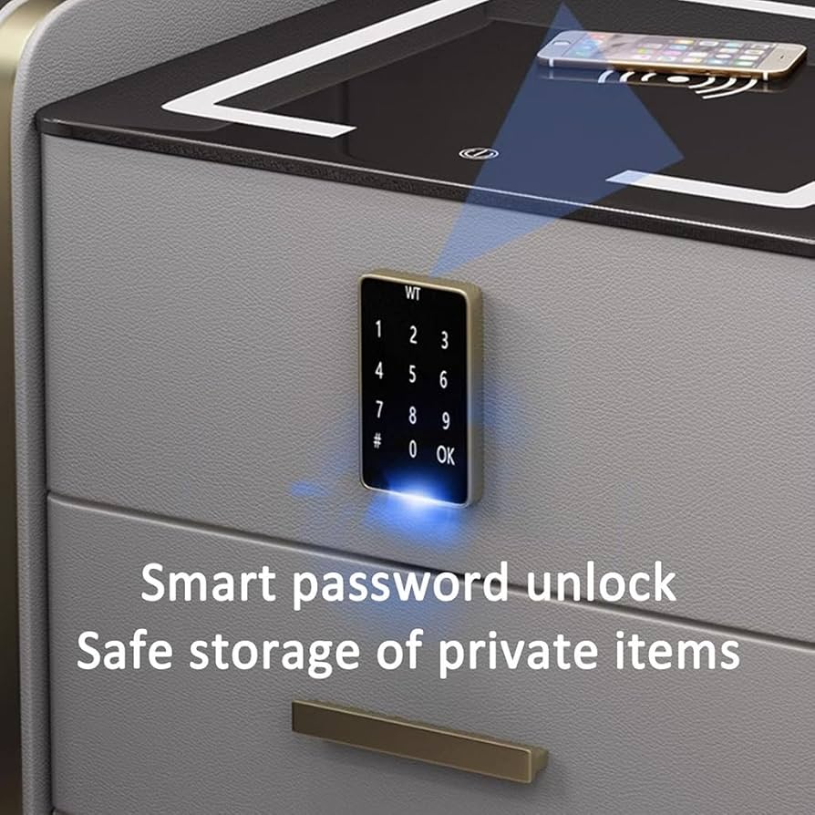 Amazon｜充電ステーションとパスワードロック付きベッドサイドテーブル