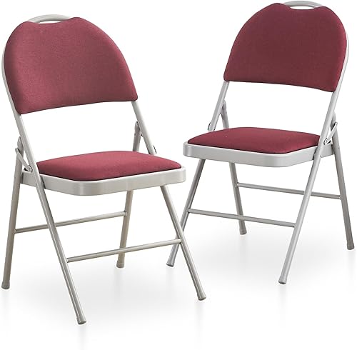 BOOSDEN Folding Chairs Set of 2, Heavy Duty Metal Folding Chairs with Padded Seats, Big Backrest Foldable Chair for Outdoor & Indoor & Dining &