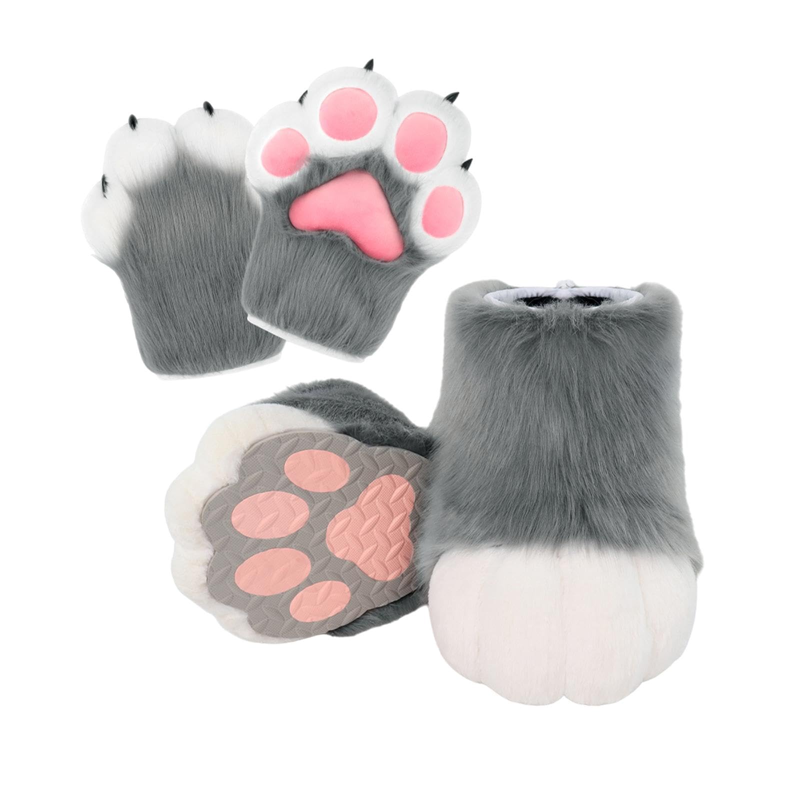 UGPLM Cosplay Animal Paws Fursuit for Women Gloves for Holiday Role Playing Masquerade: Gray