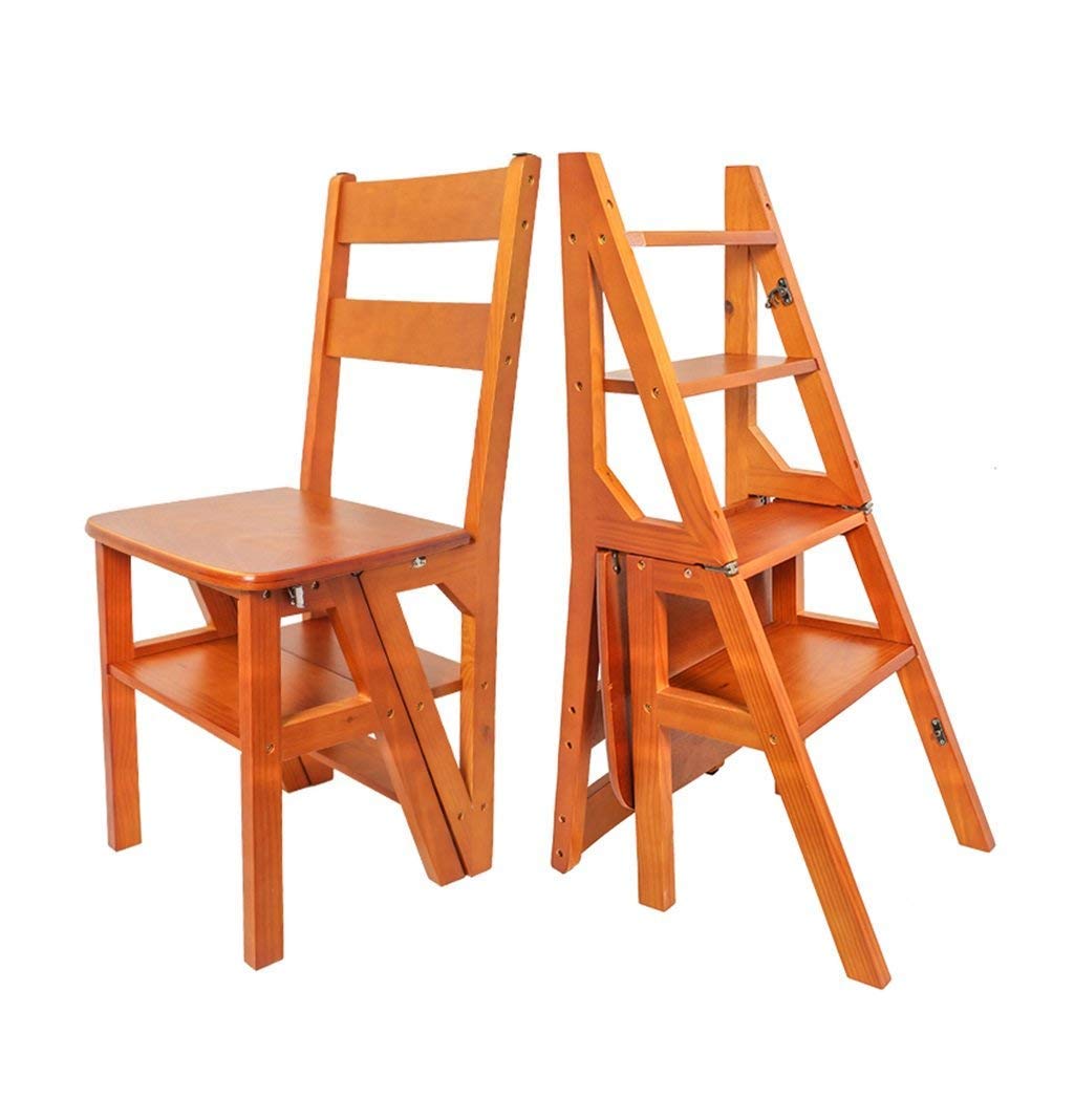 ZGYOZMNG Stepstools Folding Steps Solid Wood Deformable Ladder Stool Multifunctional Flip Foldable Design Step Stools Household Folding Chair with 4 Steps (Color : D)