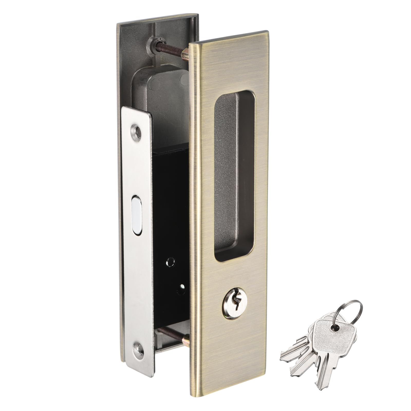 YOKIVE Rust-Resistant Stainless Steel Sliding Door Lock, with Invisible Recessed Handle & Keys, Bronze