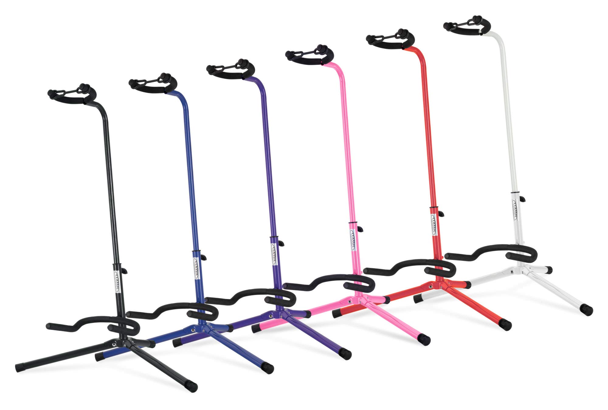 5x Classic Cantabile Gitarrenständer - Universal Gitarrenständer für Konzertgitarre, Westerngitarre, E-Gitarre, E-Bass - Gepolsterte Auflage - Klappbarer Gitarrenständer - Pink