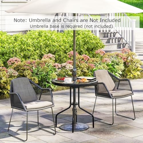 Image of Giantex 27.5 inch Outdoor Bistro Table, Patio Round Dining Table w /Tempered Glass Tabletop & 1.57 inch Umbrella Hole, Heavy-Duty Metal Frame for Garden Yard Poolside Porch (27.5 inchx27.5 inchx28 inch)