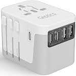 Ceptics 6 en 1 Adaptateur universel de voyage, sortie universelle w/ 2X USB-A et 3X USB-C 6A, Adaptateur d'alimentation de voyage pour utilisation dans EU, UK, US, AU et plus, Plug universel pour les mobiles, Ordinateurs portables- UP-30KU-WH