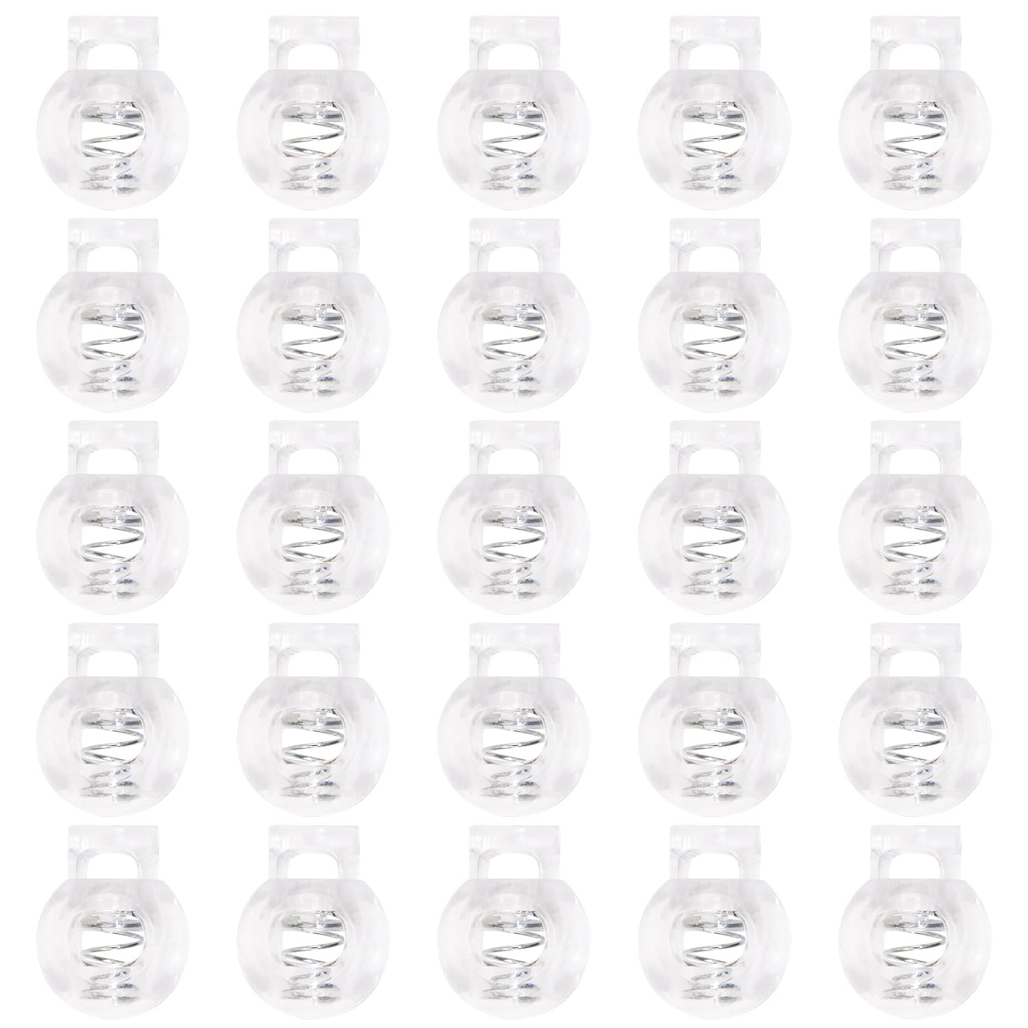 Shapenty Clear Plastic Cord Locks Round Single Hole Spring Toggle Stoppers for Drawstring Bags Short Shoelace, 22x18mm