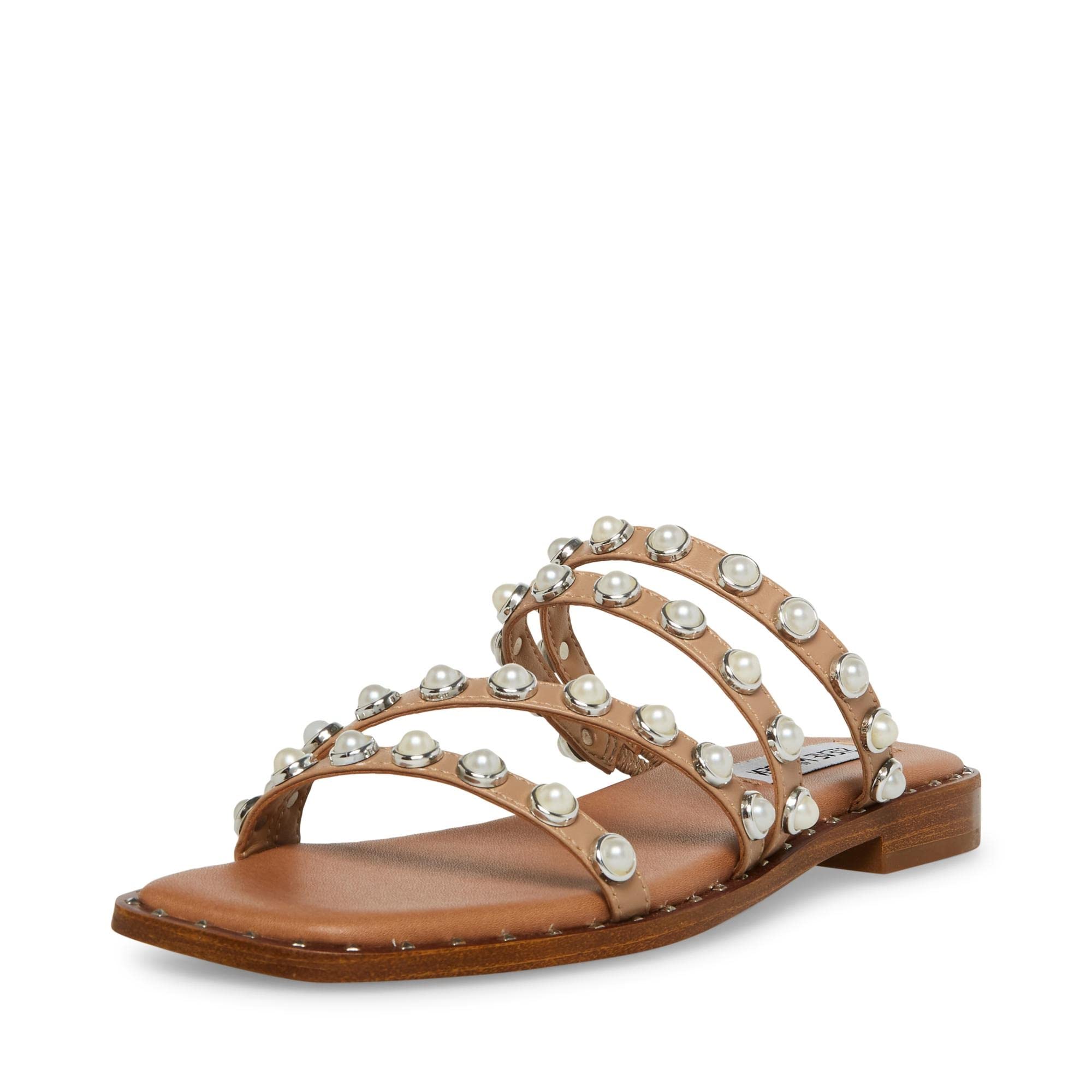 Steve Maddenwomens Skyler Flat Sandal Tan Pearl Desertcart