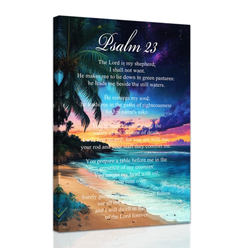 ZXHYWYM Christian Wall Art Aurora Polaris Pictures Scripture Canvas Psalm 23 Prints Bible Verses Painting Inspirational Poster for Home Decor Framed (60 x 90 cms)